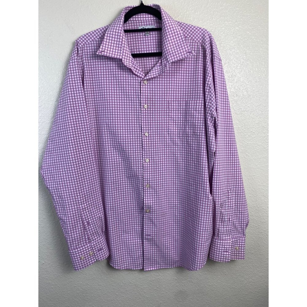 Peter Millar Summer Comfort Mens Shirt size XL Purple Gingham Plaid‎ Golf Picnic